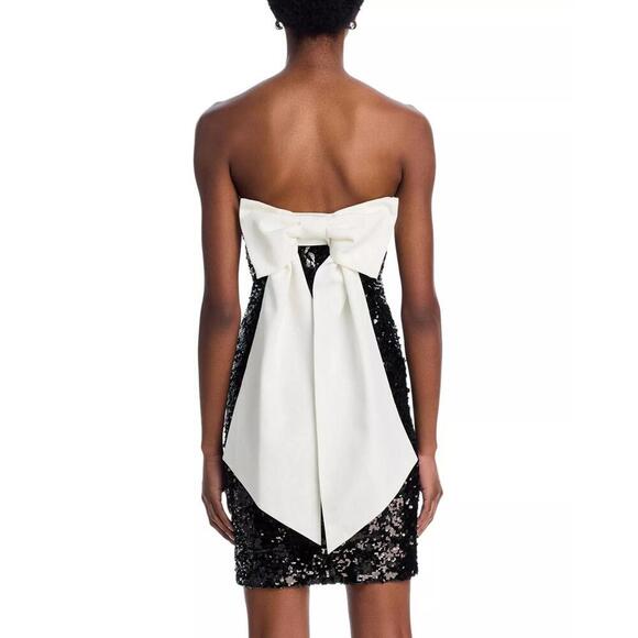 550$ Alice & Olivia Sibella Sequin Bow Strapless Bodycon Dress Size 12 Black - Picture 3 of 5